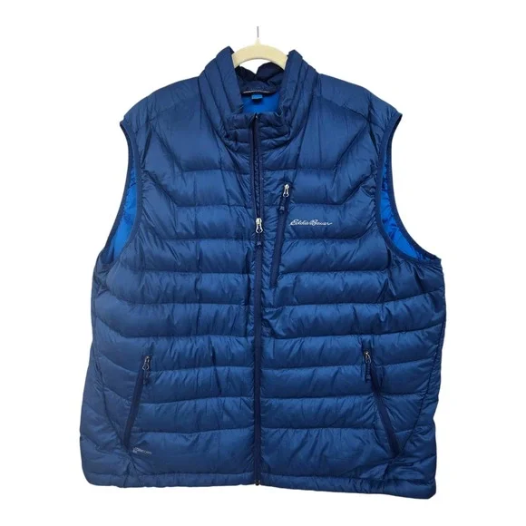 Eddie Bauer STORMDOWN 800 Down Puffer Vest Men's 2XL Blue Full Zip Pockets Warm - Picture 1 of 16